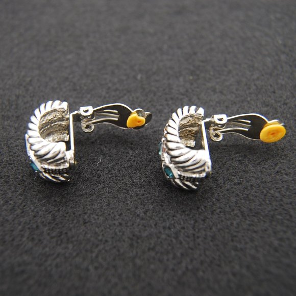 Vintage Silver tone Smokey Blue Topez Clip-On Earrings - Picture 5 of 5